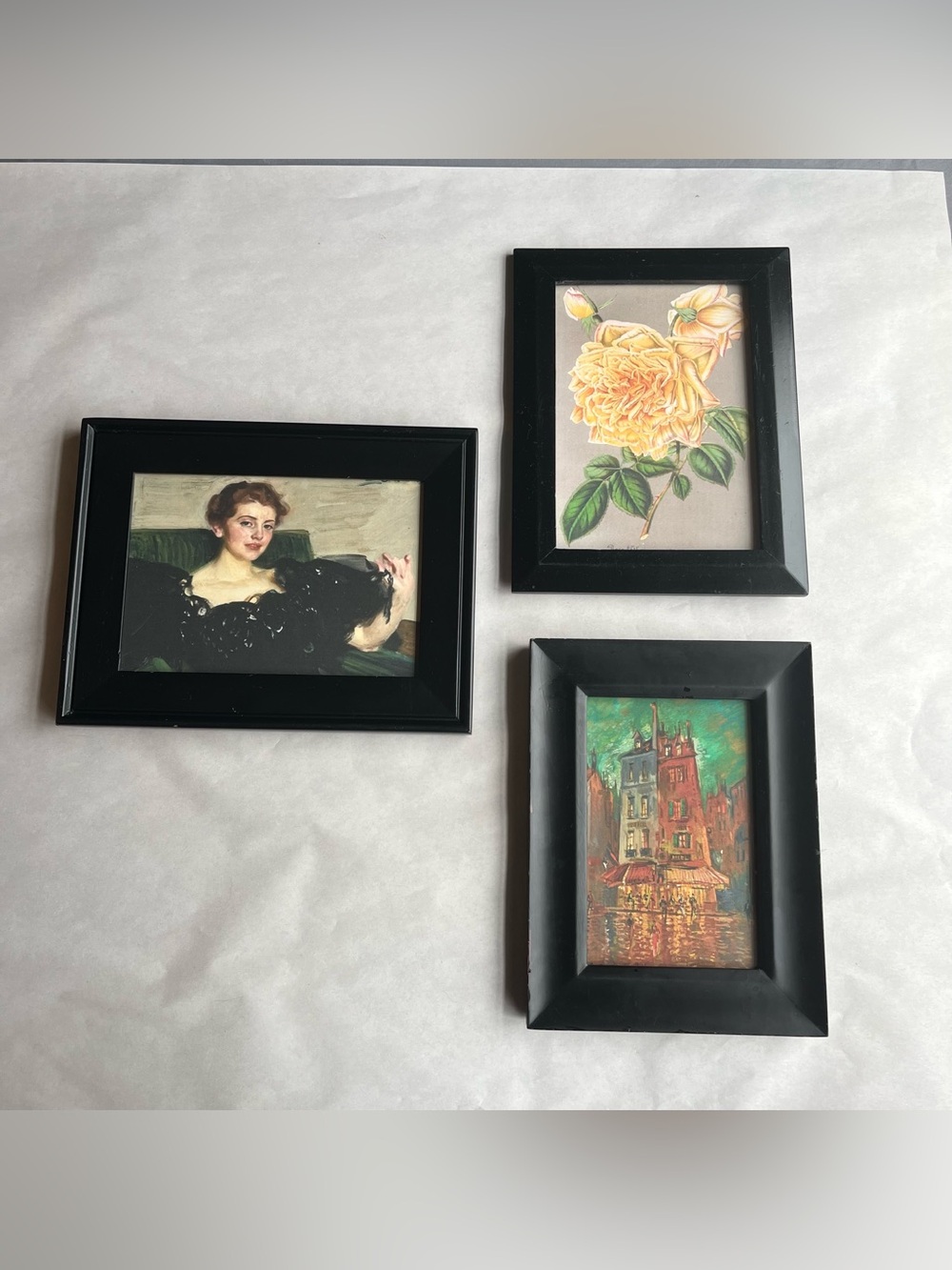 Black Wood Picture Photo Frames w/ Fine Art Prints-Set of 3